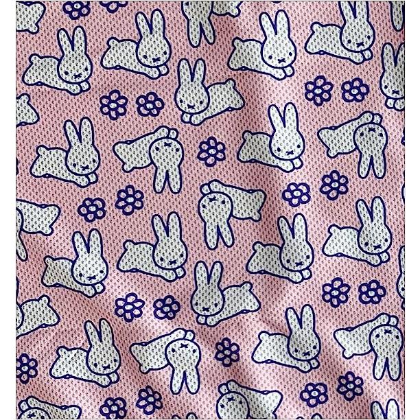 専用❤みかん♥もっちりニット★ひんやり冷感タオル♥ラメうさぎピンク ミッフィー うさぎと花 ポーチ付き UVクールタオル 総柄/夏/ひんやり