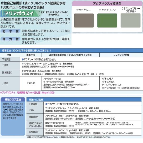 ウレタン防水 アクアボウスイ ネオ NEO スズカファイン 遮熱色 CSスカイグレー 16kg 7.27から11.4平米分 漏水 劣化 水性 ベランダ用 屋上防水用 簡易防水材｜bousui-must｜02