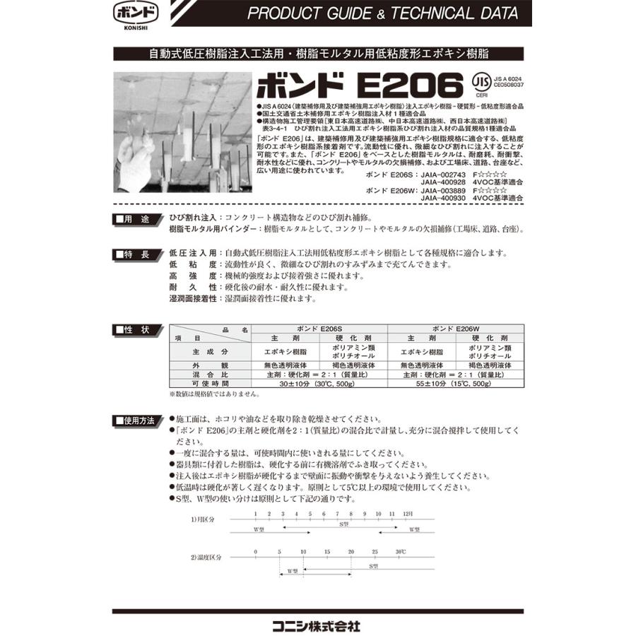 コニシ ボンド E206 夏用 冬用 3kgセット 土木建築用エポキシ樹脂 ひび割れ注入 ゴショ｜bousui-must｜03