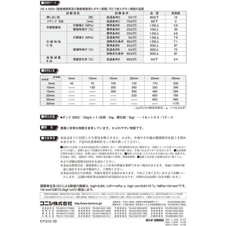 コニシ ボンド E600 10kgセット パテ状可とう性エポキシ樹脂 Uカット