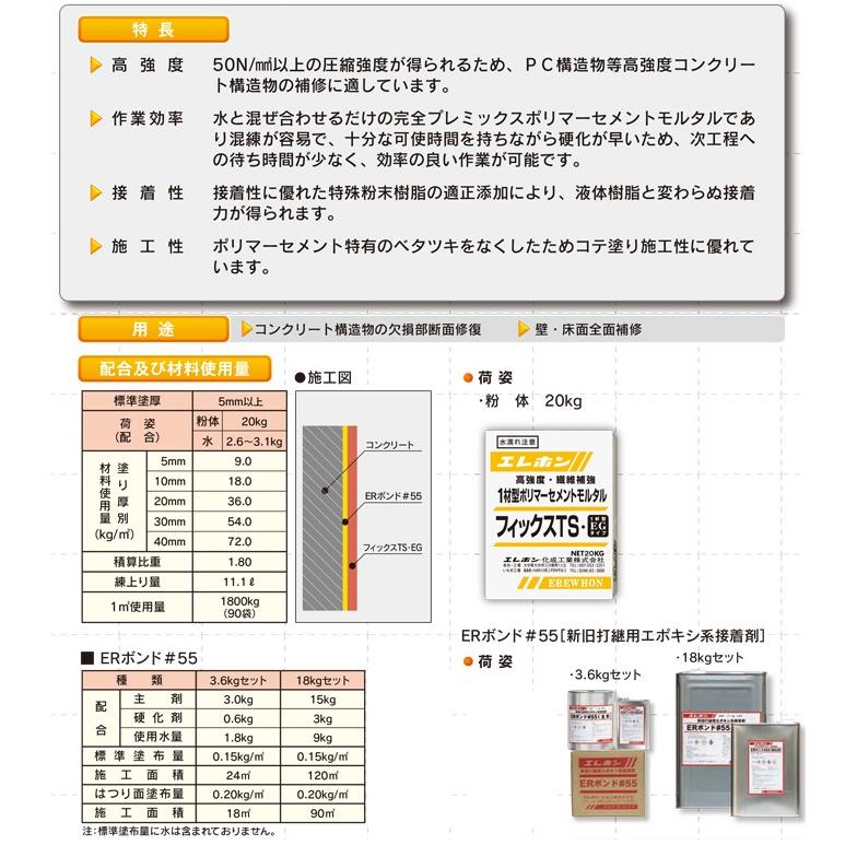 断面補修材 フィックスTS EG 20kg 準速硬性高強度1材型 ポリマー