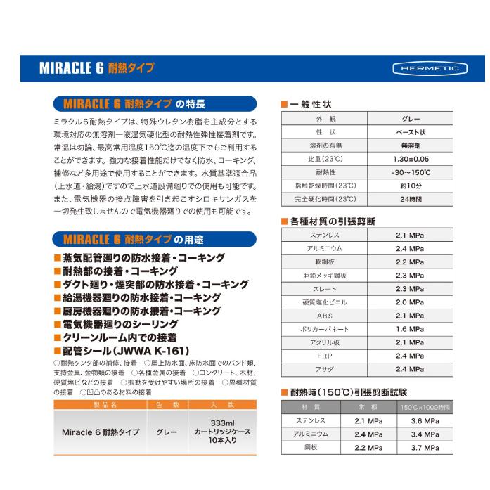 ミラクル6 耐熱タイプ ヘルメチック miracle6 333ml本 グレー 多用途 