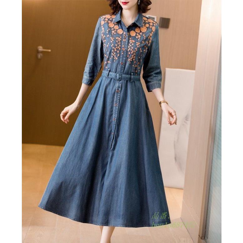 在庫あり 即納 デニムワンピース ロング丈 デニム シャツワンピース レディース 襟付き 夏 ウエストマーク 秋 七分袖 3l 春 ワンピース 大きいサイズ 4l 長袖 大特価 Diamondmedicalcentre Com