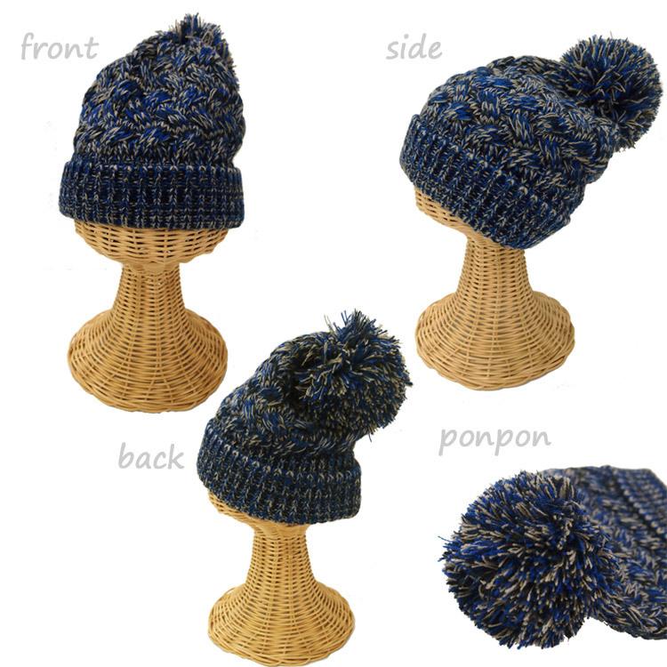 ニット帽 レディース 冬 ぽんぽん付き ミックス正ちゃん