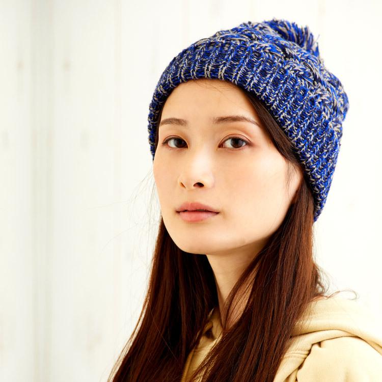 ニット帽 レディース 冬 ぽんぽん付き ミックス正ちゃん