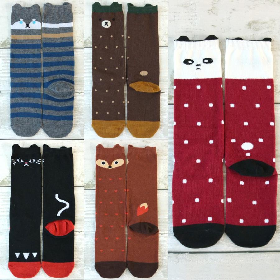 靴下 キッズ 女の子 耳付き アニマルハイソックス 5足セット 16-18cm 19-21cm 22-24cm 送料無料 防寒 通園 通学 ギフト ネコ クマ キツネ パンダ 犬 |  | 06