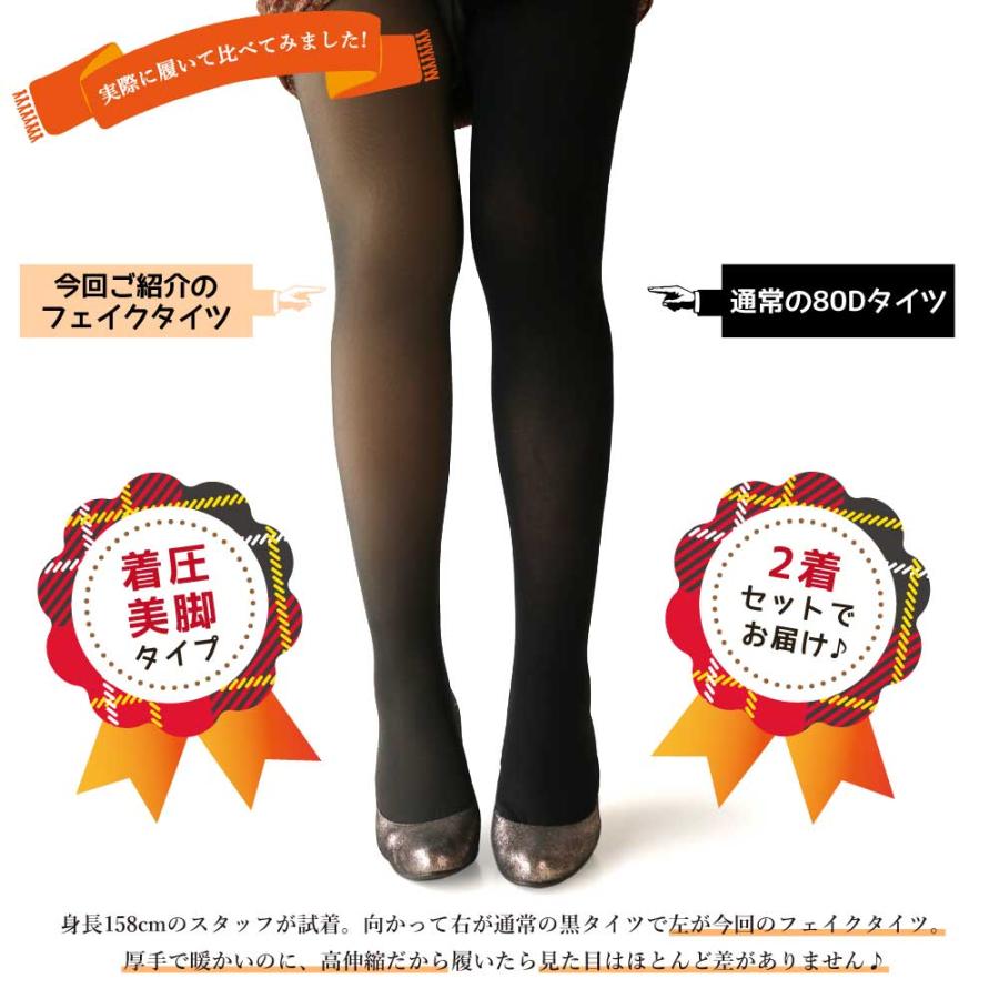 レディース 黒タイツ 透けて見える 2着セット 110デニール相当 厚手 着 