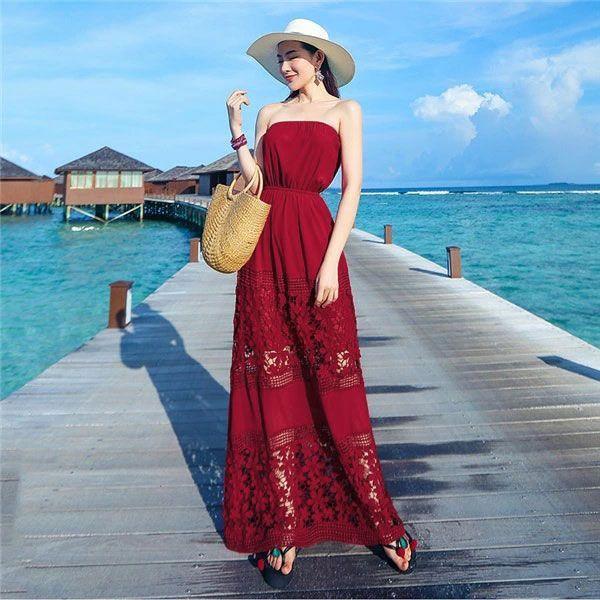 レッドワンピース 夏ワンピース ビーチ ハワイアン マキシ丈ワンピース リゾート 海外旅行 オシャレ 大人 レディース ロング丈ワンピース ボヘミア風 透け感 シ Sunnyprize3264 Boxi 通販 Yahoo ショッピング