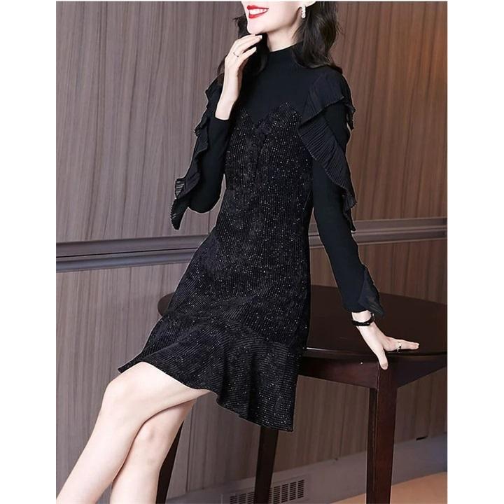 2020春新作 レースワンピース 黒 透け感ありおとなしい タイ | www