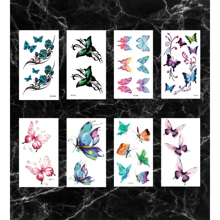 タトゥーシール 20枚セット タトゥ 和柄 蝶 花 動物 ２週間 肩 腕 背中 手首 足 指 顔 翼 羽 猫 薔薇 子供 メンズ ボディペイント 防水 |  | 11