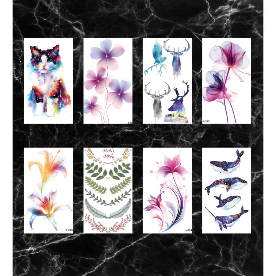 タトゥーシール 20枚セット タトゥ 和柄 蝶 花 動物 ２週間 肩 腕 背中 手首 足 指 顔 翼 羽 猫 薔薇 子供 メンズ ボディペイント 防水 |  | 13