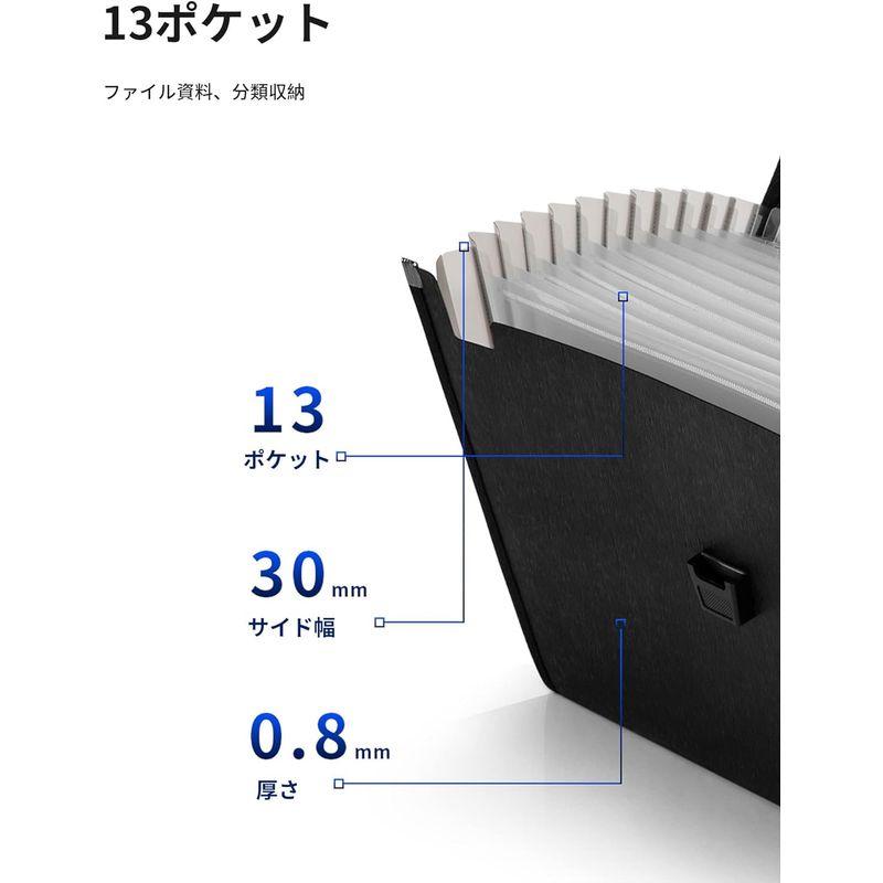 ALLMIRA ドキュメント ファイル ケース アコーディオン a4 12仕切り 13ポケット ラベル付き 大容量 スナップ式 書類 ファイ｜br-market｜04