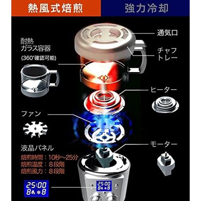 本格コーヒー 生豆焙煎機 コーヒーロースター ムラが出ない熱風式 自動冷却機能 浅煎りから深煎り可能 生豆ロースト珈琲生豆の焙煎具合が視覚で｜br-market｜05