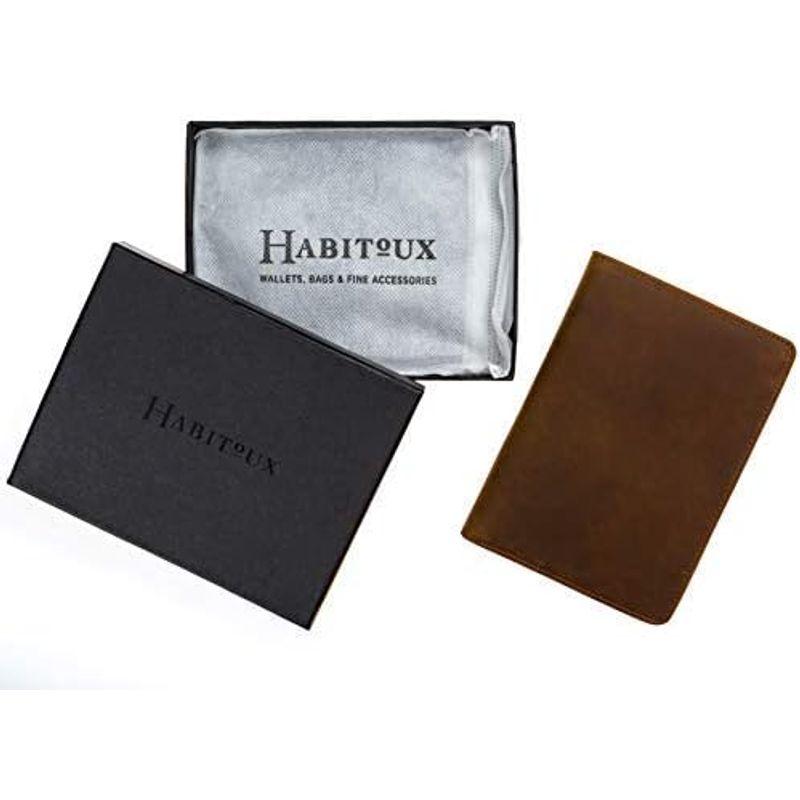 Habitoux RFID のパスポート ホルダー旅行財布 - 本物の狂気の馬革をブロック (ダークブラウン 1)｜br-market｜02