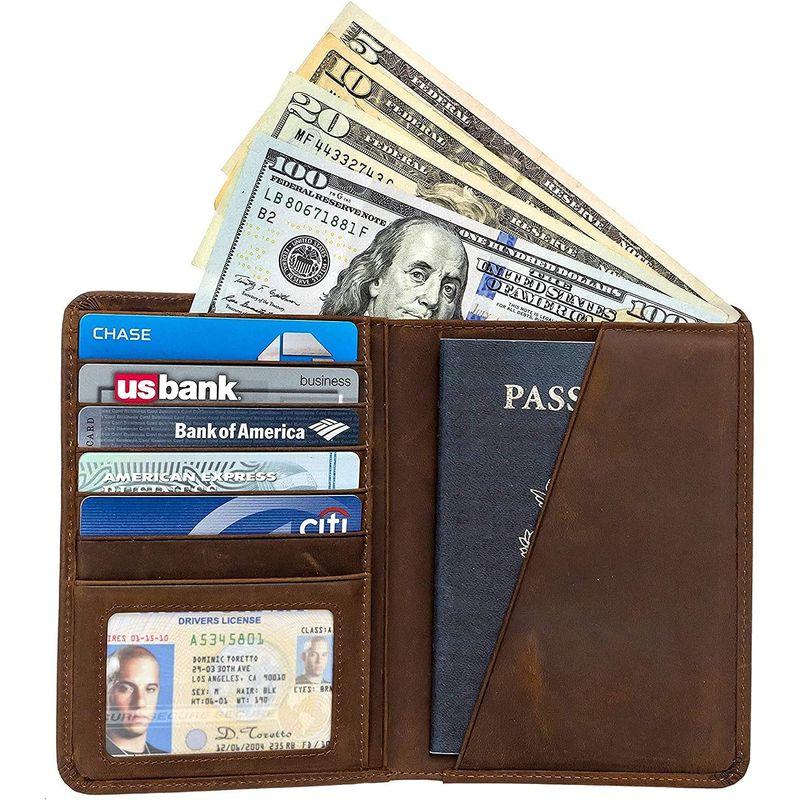Habitoux RFID のパスポート ホルダー旅行財布 - 本物の狂気の馬革をブロック (ダークブラウン 1)｜br-market｜06
