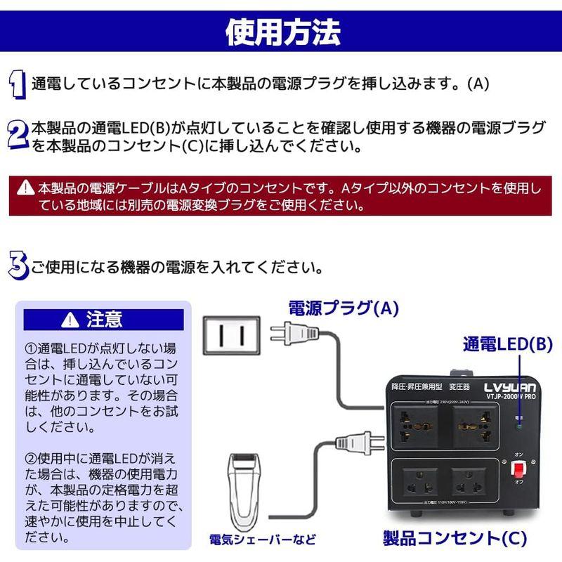 LVYUAN（リョクエン）海外国内両用型変圧器 2023モデル 100V/110V-220V/240V 自由変換 海外旅行用変圧器 アップト｜br-market｜09