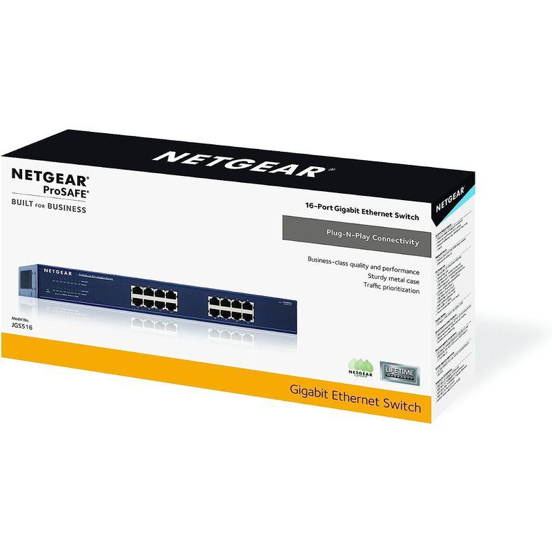 NETGEAR スイッチングハブ 16ポート ギガビット金属筐体 ラックマウント 静音ファンレス 設定不要 法人向け JGS516 スイッチングハブ 16ポート ギガビット金属筐体 ラックマウント 静音ファンレス 設定不要 法人向け JGS516