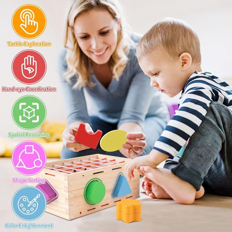Promise Babe 形合わせ モンテッソーリ 型はめ おもちゃ ブロック 6個 知育玩具 幾何認識 色認識 型はめ 木のおもちゃ 多機｜br-select-store｜02