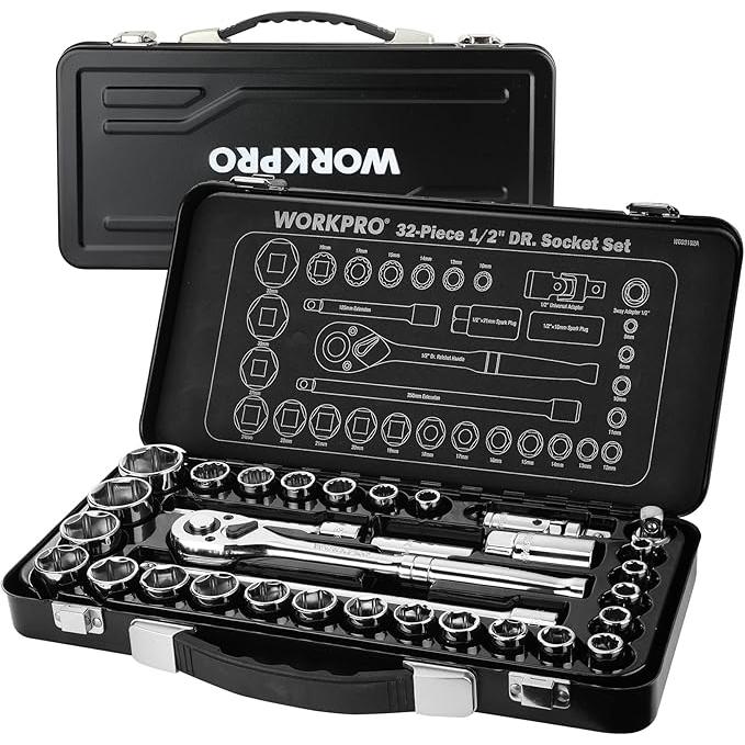 WORKPRO ソケットレンチセット 差込角12.7mm 32点セット ガレージツールセット クイックリリースラチェットハンドル 鉄製収納ケ の商品画像