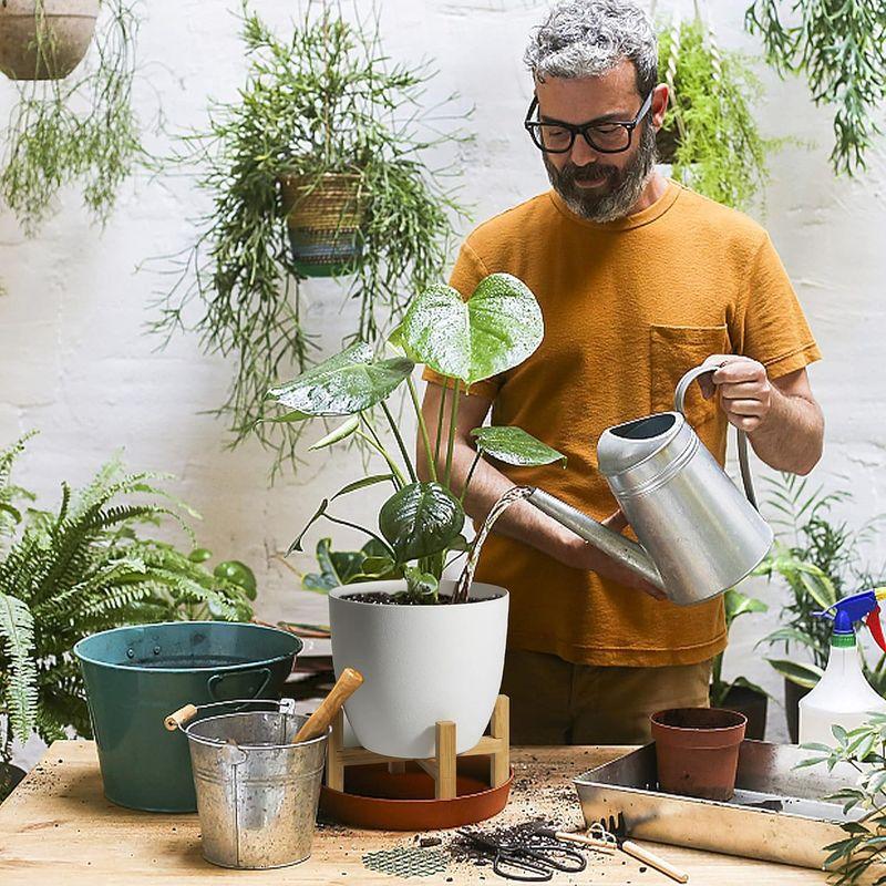 T4U 給水鉢 竹製スタンド付き 6号鉢 2個セット プラスチック 植木鉢