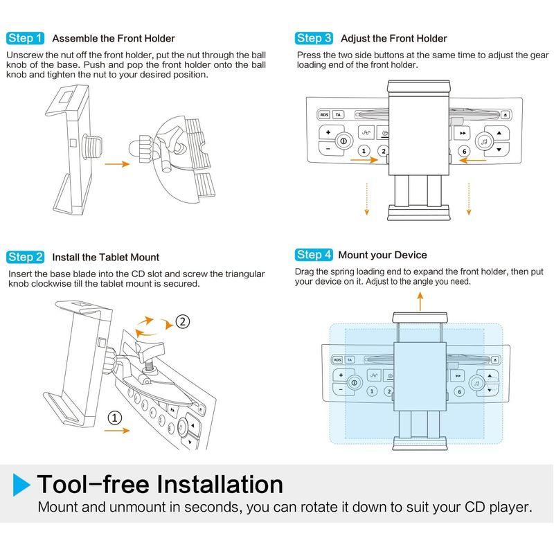 APPS2Car ユニバーサル タブレット CDスロット 車取り付けホルダースタンド iPad 2 3 4/Air 1 2/Mini 1 2｜br-select-store｜02