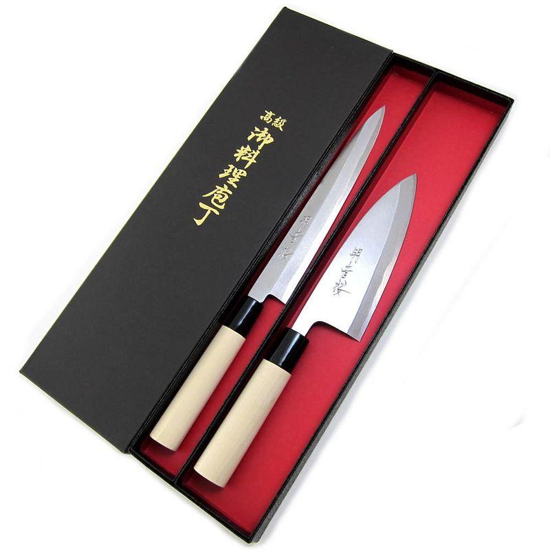 柳刃包丁(2本) 柳刃 白二鋼 水本焼き-歌舞伎ナイフ