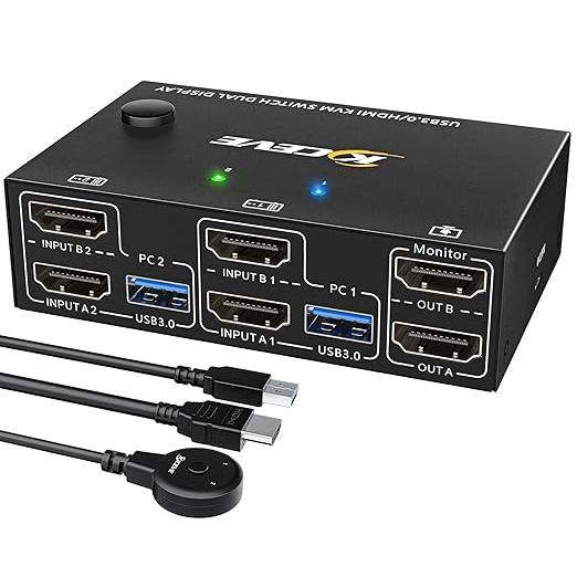 デュアル モニター HDMI KVM 切替器 4K@60Hz 2ポート拡張 デュアル モニター HDMI KVM 切替器 4K@60Hz 2ポート拡張