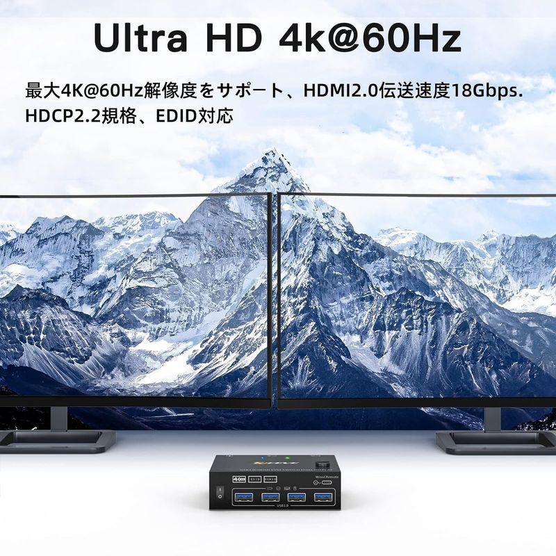 デュアル モニター HDMI KVM 切替器 4K@60Hz 2ポート拡張 デュアル モニター HDMI KVM 切替器 4K@60Hz 2ポート拡張
