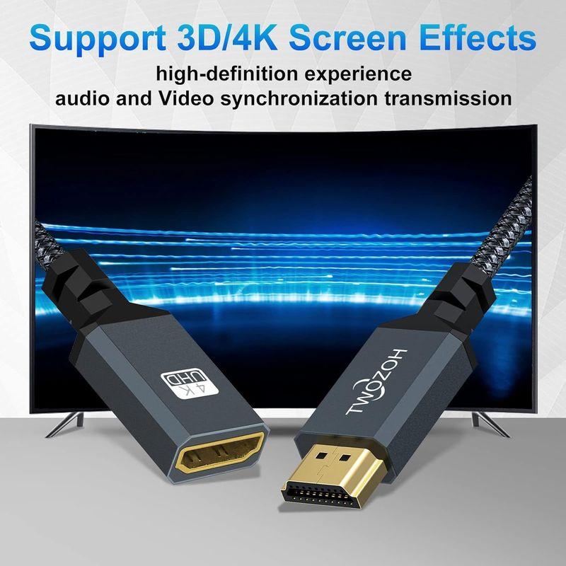 Twozoh HDMI延長ケーブル 2M 2本入り 4K HDMIエクステンダー オス-メスコード ナイロン編組HDMI 2.0ケーブルアダ｜br-select-store｜04