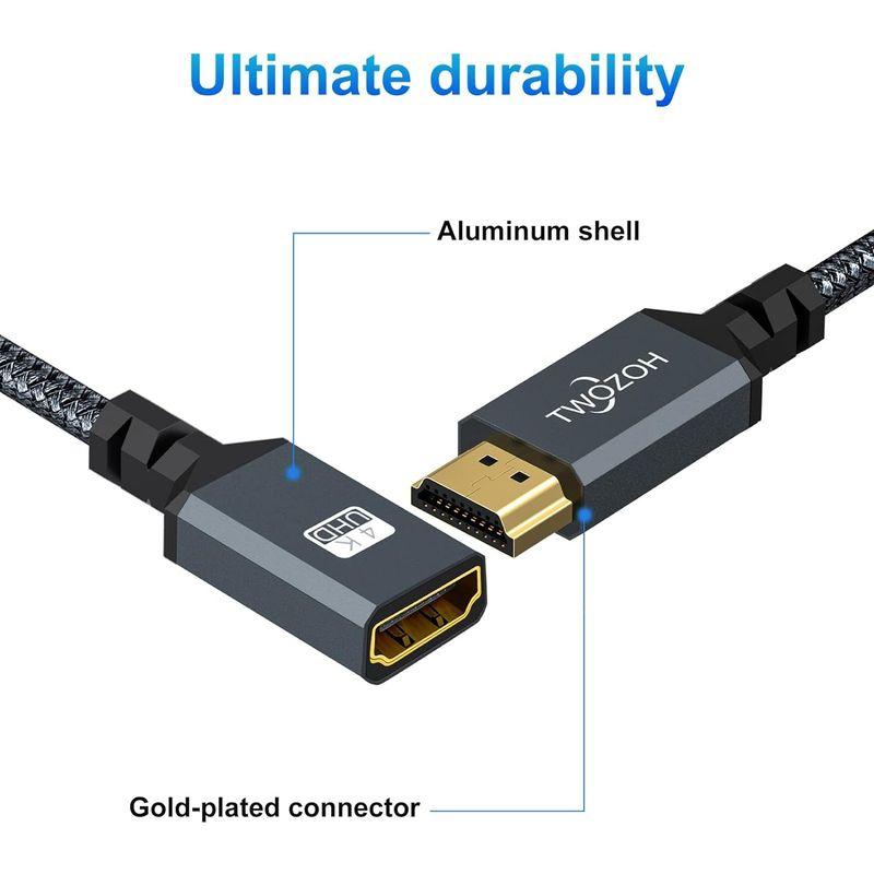 Twozoh HDMI延長ケーブル 2M 2本入り 4K HDMIエクステンダー オス-メスコード ナイロン編組HDMI 2.0ケーブルアダ｜br-select-store｜05