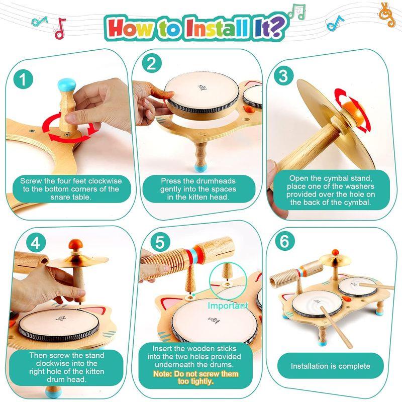 木製の音楽玩具幼児ドラムセットキッズ楽器6 in 1赤ちゃんの 木製の音楽玩具幼児ドラムセットキッズ楽器6 in 1赤ちゃんの