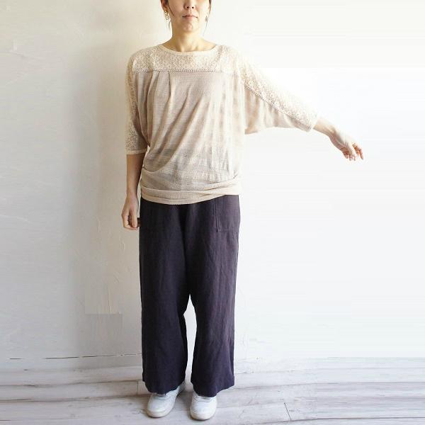 ジャガード 透かし レース ボーダー ドルマン チュニック Weaver ウィーバー 14974 服 大人の ナチュラル ゆったり きれいめ シンプル |  | 01