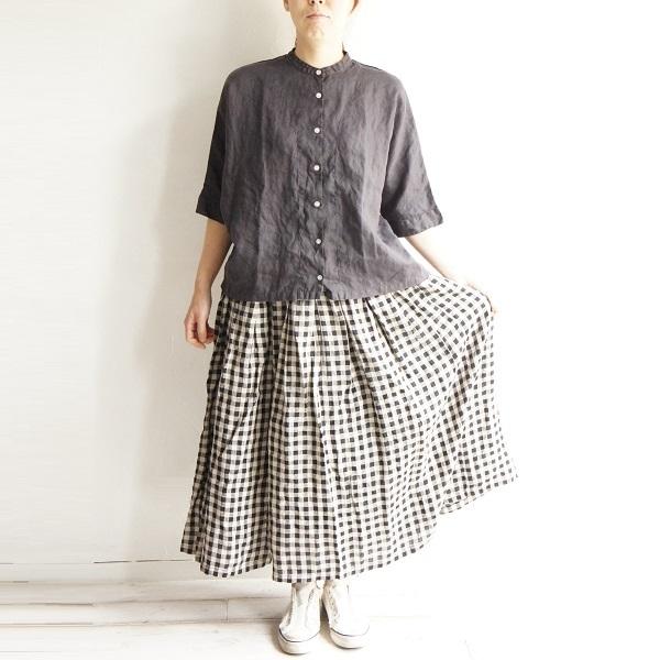 ubasoku（ウバソク） リネン 麻 先染め 83丈 裏付 タック スカート