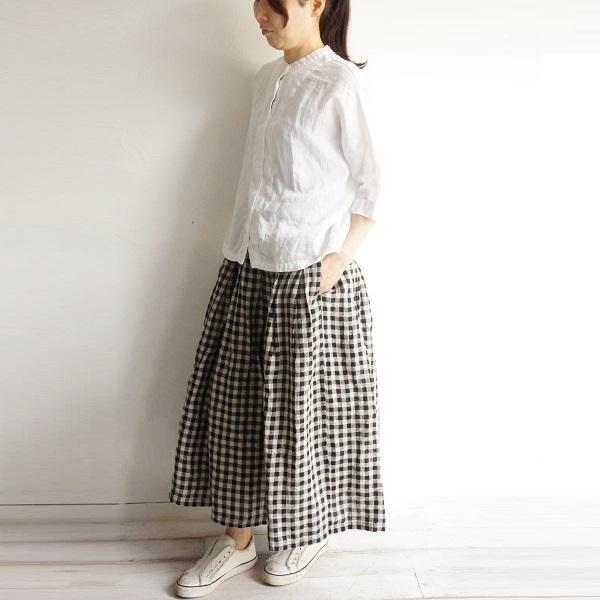 apuntobリネンスカート Apuntob | リネンギャザースカート Black Gray Check