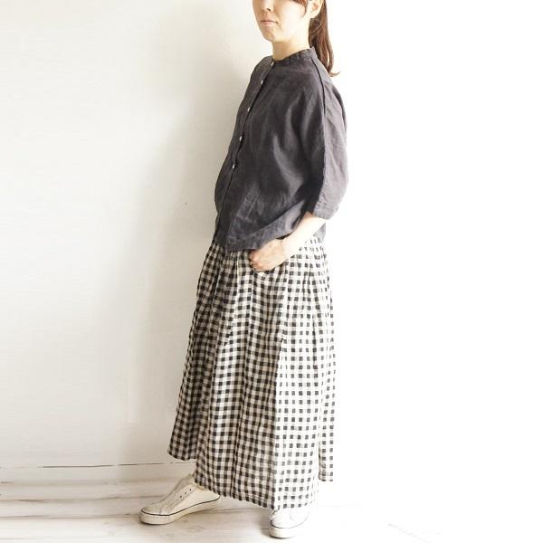 ubasoku（ウバソク） リネン 麻 先染め 83丈 裏付 タック スカート