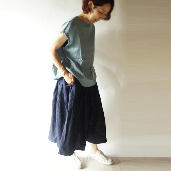 【新品】コットンリネンデニムスカート【タグなし】 ubasoku ウバソク リネン コットン 綿 麻 83cm丈 タック