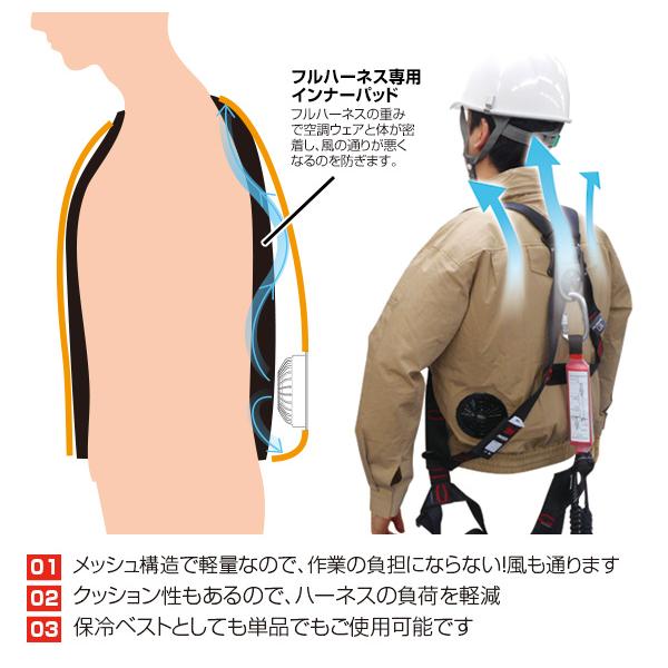 実用新案登録済み ブレイン BR-10000 フルハーネスインナーパット 空調エアコン服 ベスト インナースペーサー アイスベスト｜brain｜03