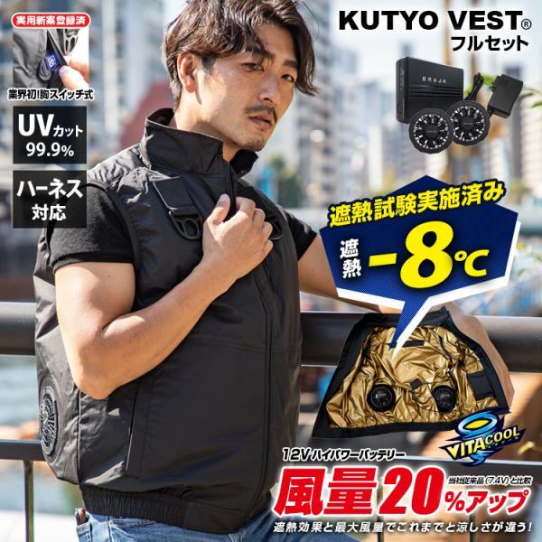 MESH-BR-1201 空調ベスト ブレイン 12V 胸スイッチ（フルハーネス対応）フルセット（ファン+バッテリー+充電器付) 裏地ゴールドチタン加工 | ブレイン