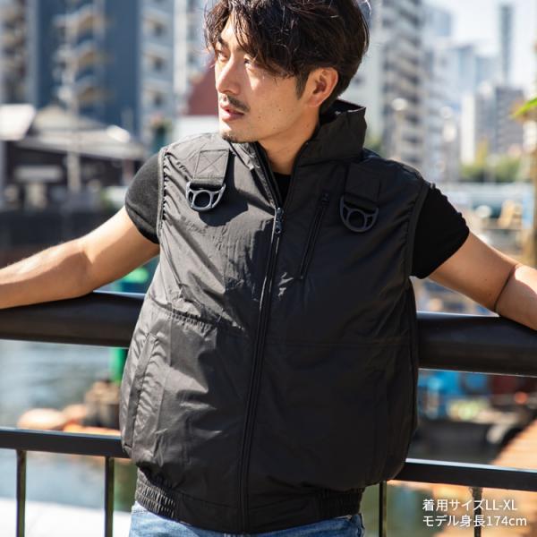 MESH-BR-1201 空調ベスト ブレイン 12V 胸スイッチ（フルハーネス対応）フルセット（ファン+バッテリー+充電器付) 裏地ゴールドチタン加工 | ブレイン | 09