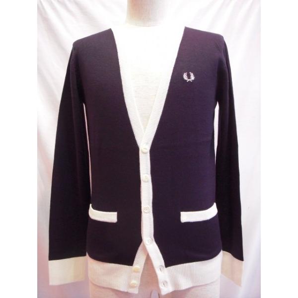 FRED PERRY (F3055)ディープVネックカーディガン/ネイビー