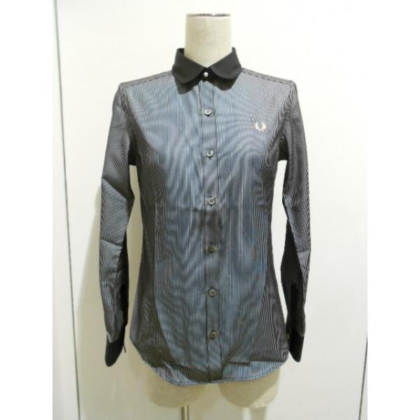 FRED PERRY （フレッドペリー）WOMEN Black Vinyl Women - Thomas Mason Stripe Shirt (F8170/07）