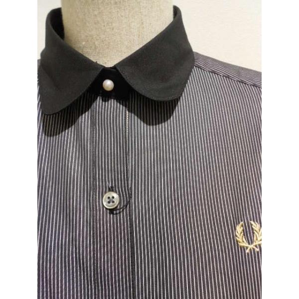 FRED PERRY （フレッドペリー）WOMEN Black Vinyl Women - Thomas Mason Stripe Shirt (F8170/07）