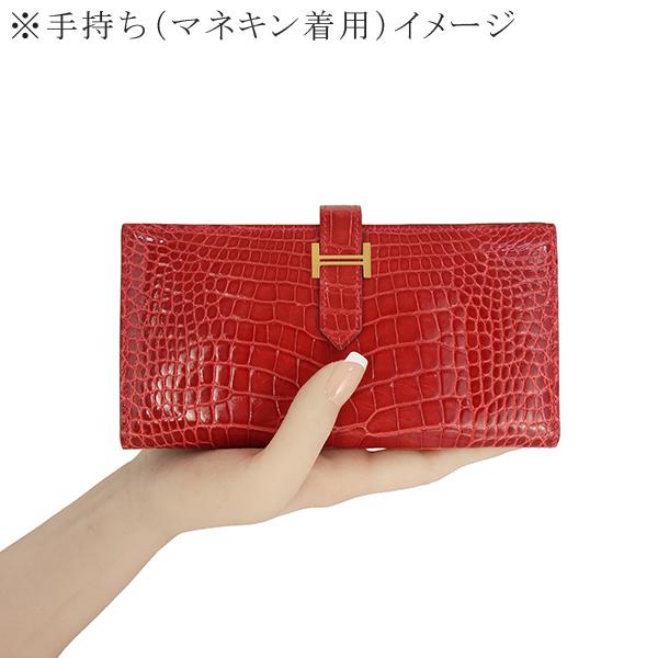 Hermes エルメス ベアン 長財布 ルージュ 赤 財布 ベアンスフレ 三つ折 Bearn エルメス 財布 ベアンスフレ アリゲーター リセ レッド系 1126