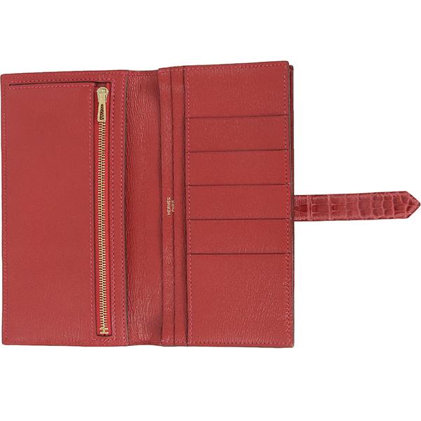 Hermes エルメス ベアン 長財布 ルージュ 赤 財布 ベアンスフレ 三つ折 Bearn エルメス 財布 ベアンスフレ アリゲーター リセ レッド系 1126