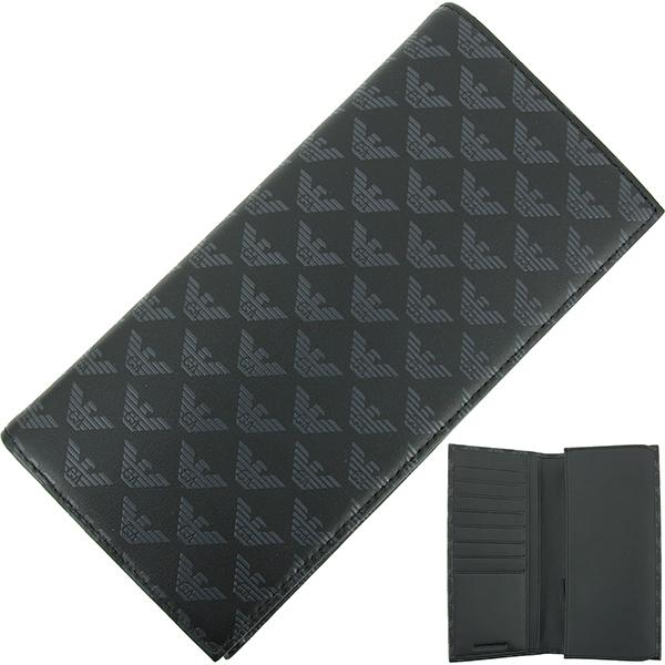 新品 エンポリオアルマーニ 長財布 ウォレット ロゴ型押し レザー ブラック EMPORIO ARMANI エンポリオアルマーニ 財布 二つ折り長財布 メンズ