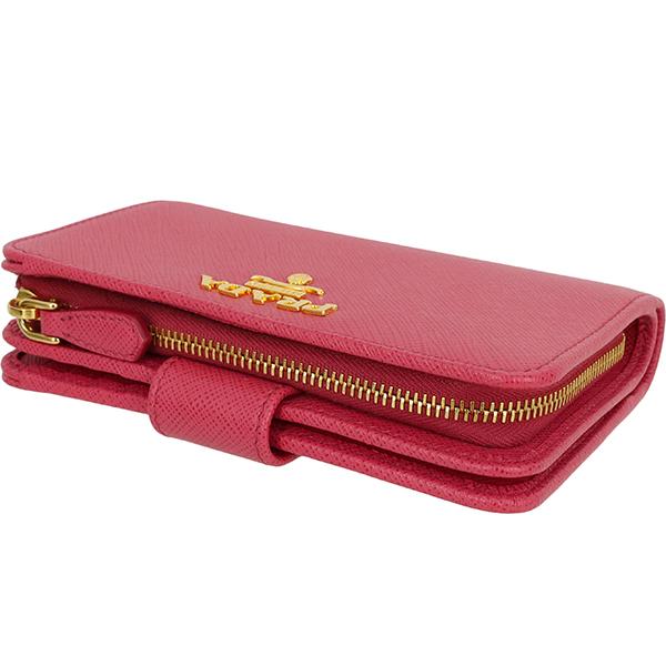 PRADA お財布　ウォレット　サフィアーノ　二つ折り財布　ペオニア 値下げ！PRADA プラダ サフィアーノ ペオニア ピンク Lジップ 二つ折り