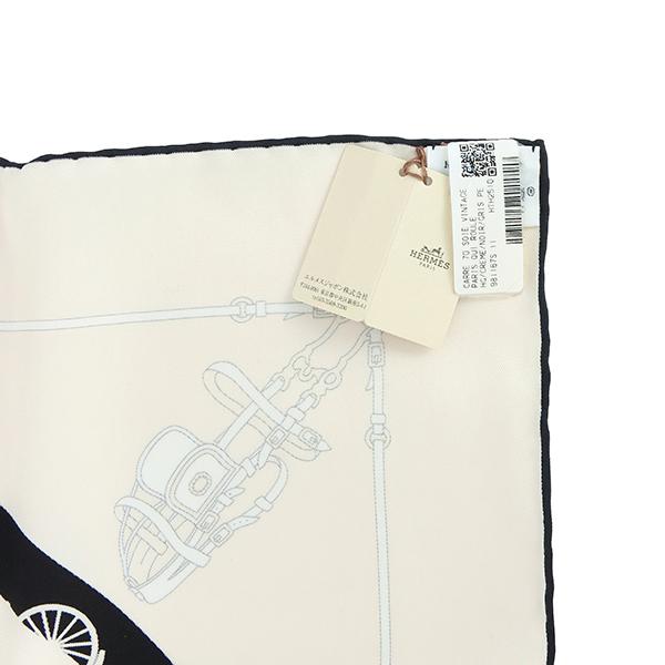HERMES（エルメス） カレ70 スカーフ 車輪でめぐるパリ クレーム 黒