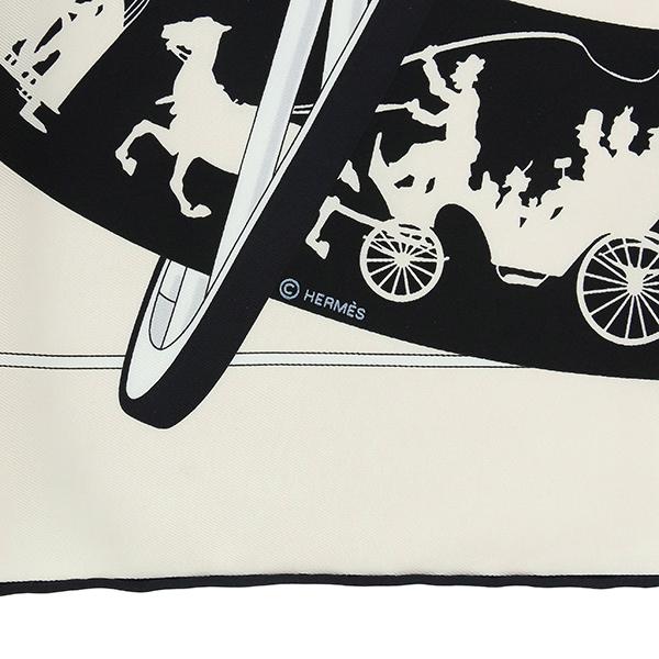 HERMES（エルメス） カレ70 スカーフ 車輪でめぐるパリ クレーム 黒