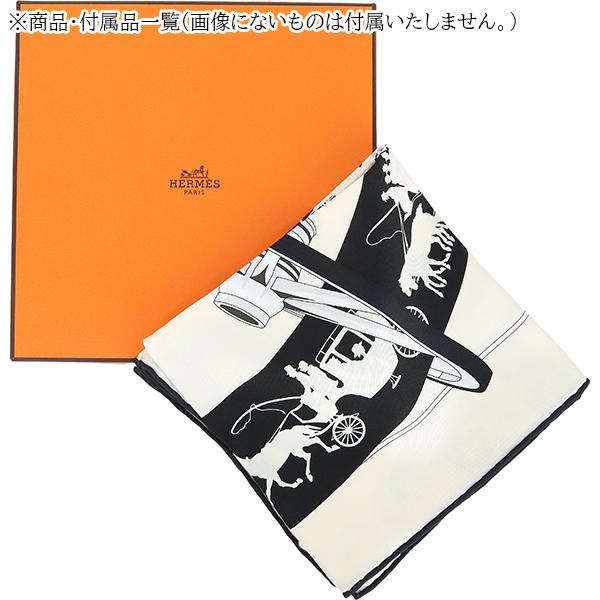 HERMES（エルメス） カレ70 スカーフ 車輪でめぐるパリ クレーム 黒