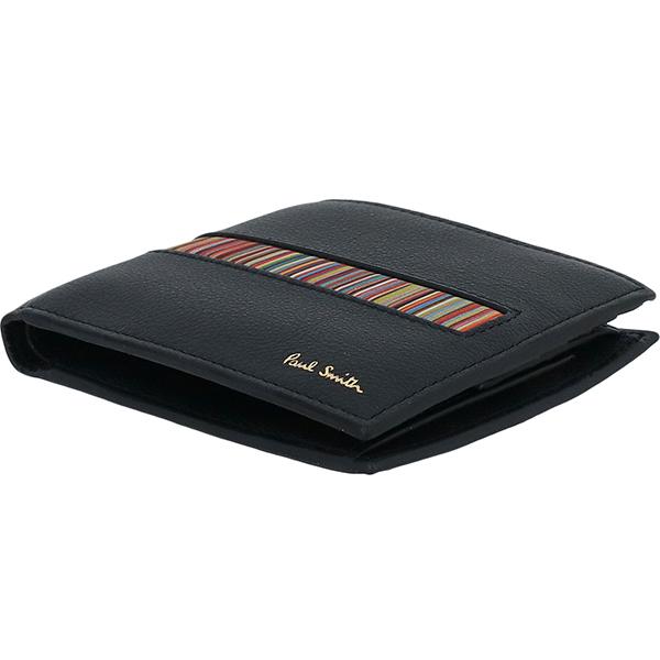 ポールスミス PAUL SMITH 財布 二つ折り財布 マルチストライプ ライン カーフレザー ブラック 158629｜brand-across｜03